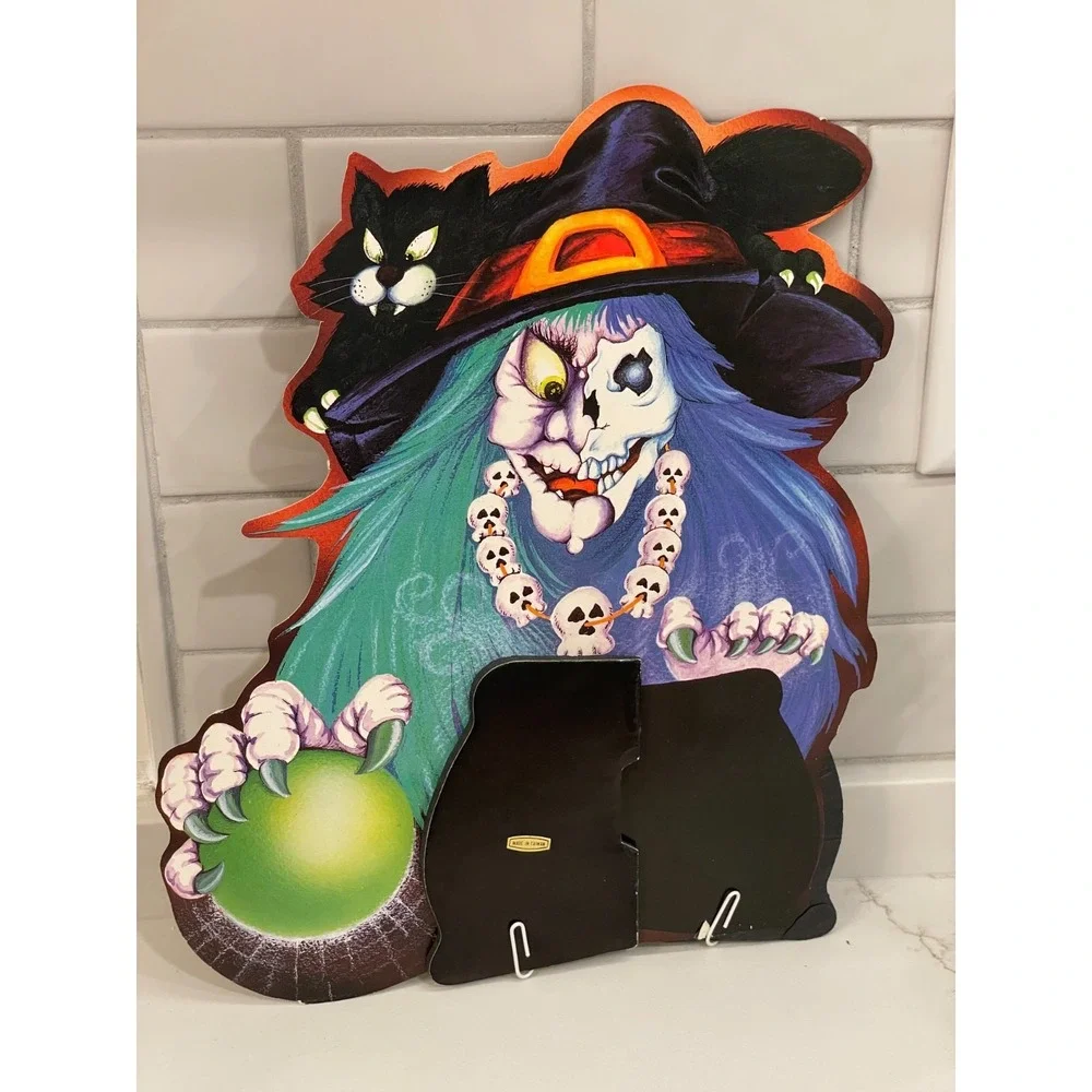 Vintage 80s Halloween Witch Cauldron Cat Skull Scary Honeycomb Centerpiece Decor